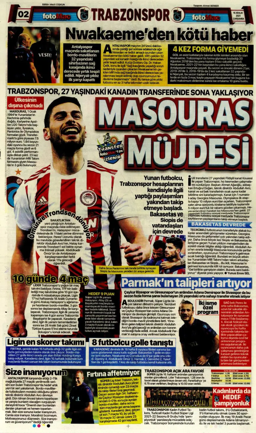 Günün spor manşetleri (15 Aralık 2021) 3 Günün spor manşetleri (15 Aralık 2021) 3