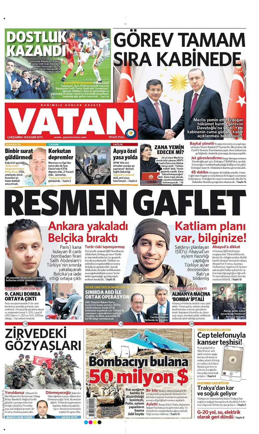 Günün gazete manşetleri - 18 Kasım 2015 3