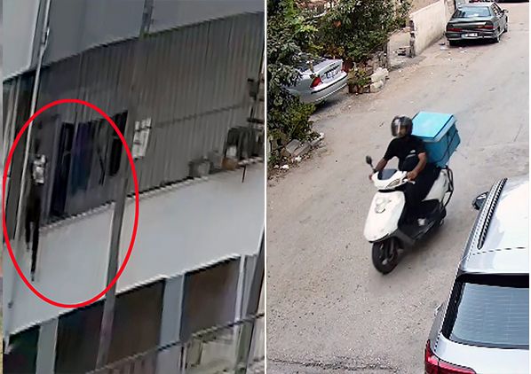 Motokurye "Örümcek Adam" gibi tırmanıp hırsızlık yaptı