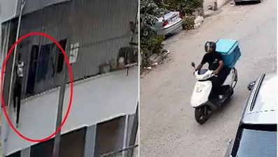 Motokurye "Örümcek Adam" gibi tırmanıp hırsızlık yaptı