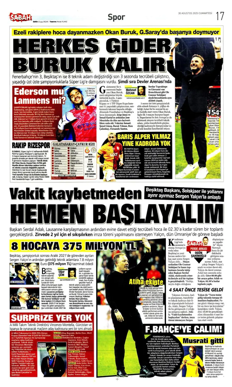 "Beklenen son" (30 Ağustos spor manşetleri) 16