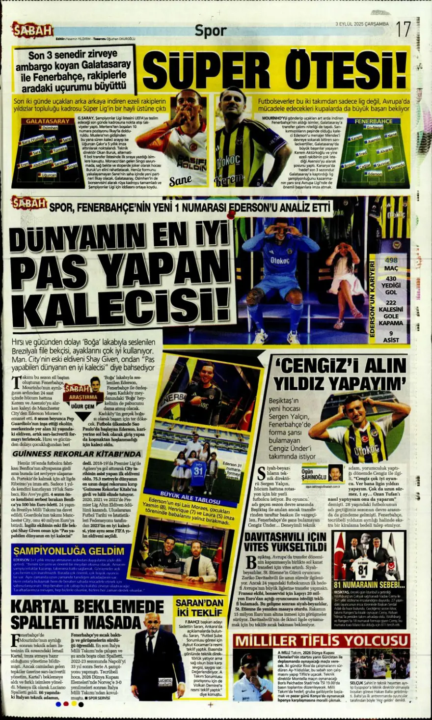 "Transfer çılgınlığı" (3 Eylül spor manşetleri) 15
