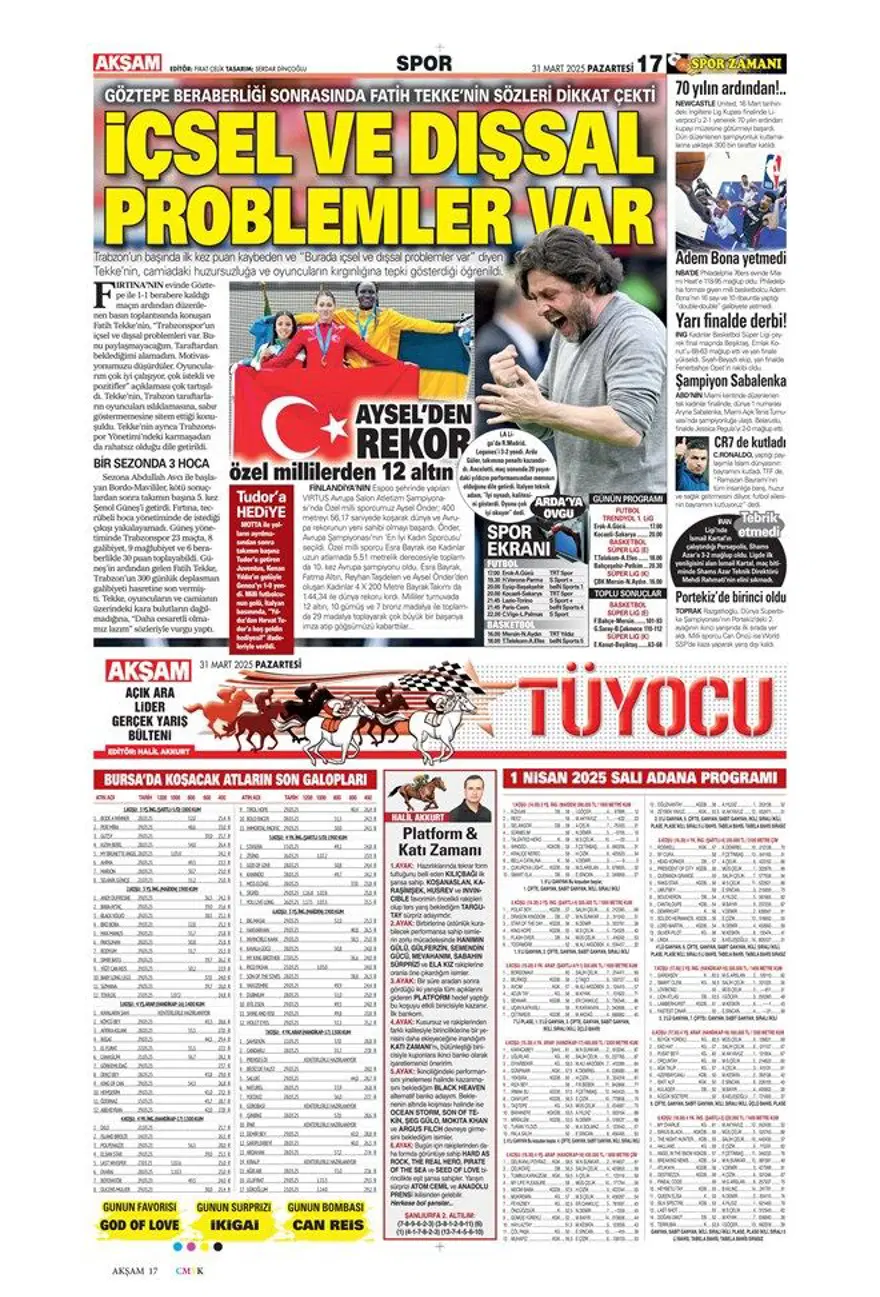 "Aslan'da büyük yemin" (31 Mart 2025 spor manşetleri) 31