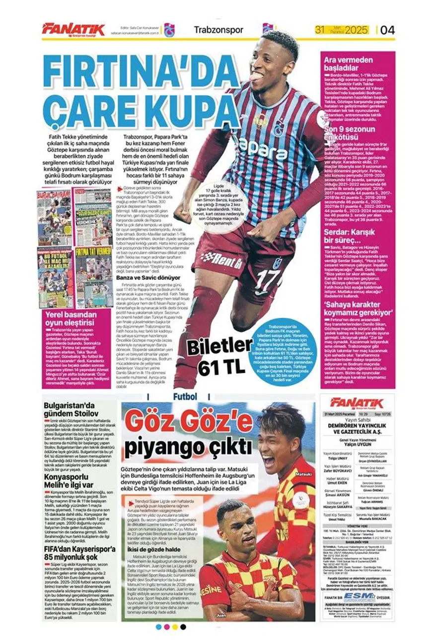 "Aslan'da büyük yemin" (31 Mart 2025 spor manşetleri) 26