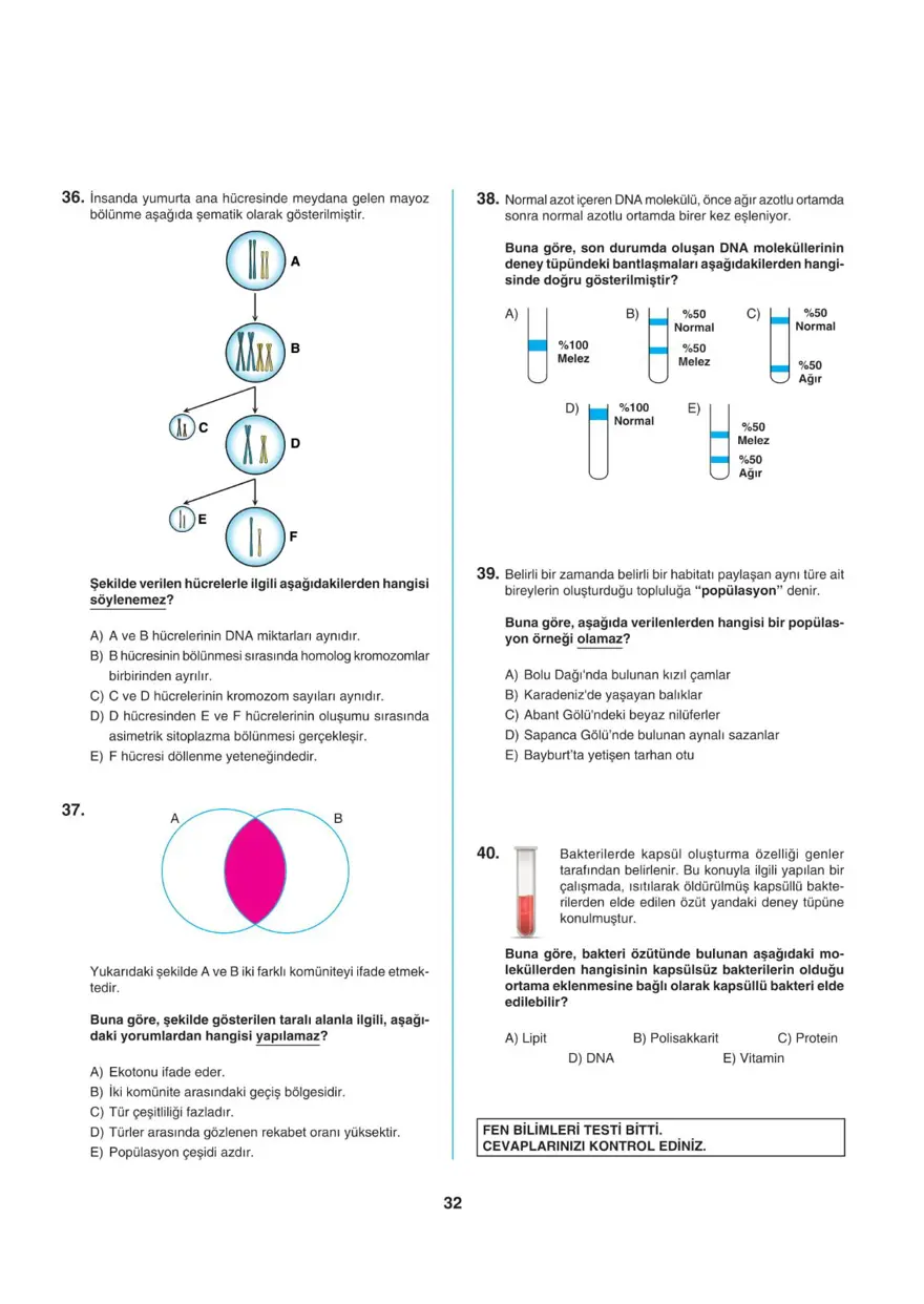 Uğur Okulları AYT -1 deneme sınavı 31