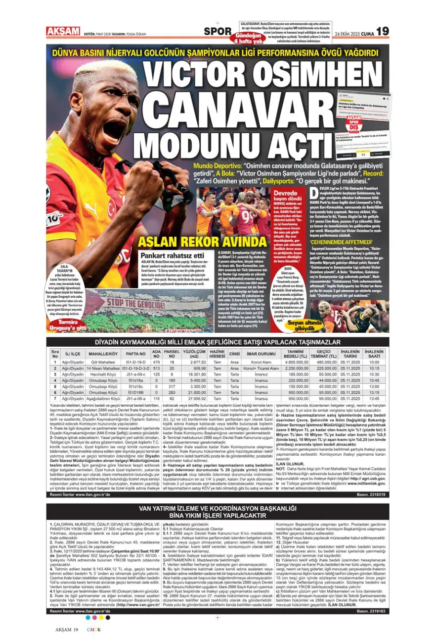 "Kadıköy canavarı" (24 Ekim 2025 spor manşetleri) 2