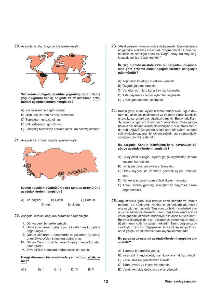 Uğur Okulları AYT -2 deneme sınavı 11