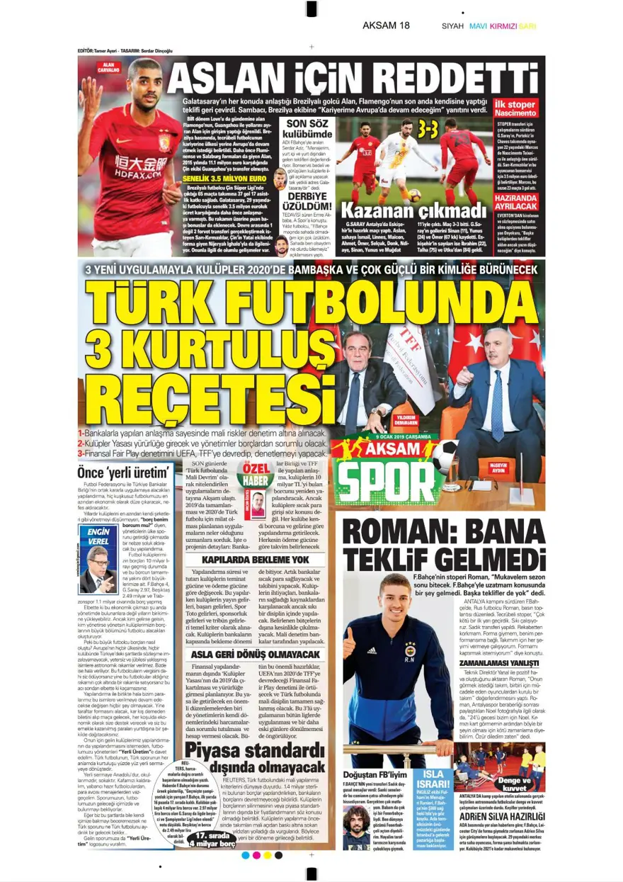 Günün spor manşetleri (09 Ocak 2019) 1