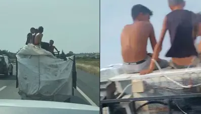 Kamyonet kasasında, buzdolabının üzerinde yolculuk