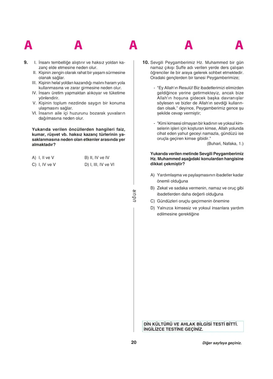 LGS deneme sınavı - Sözel bölüm 19