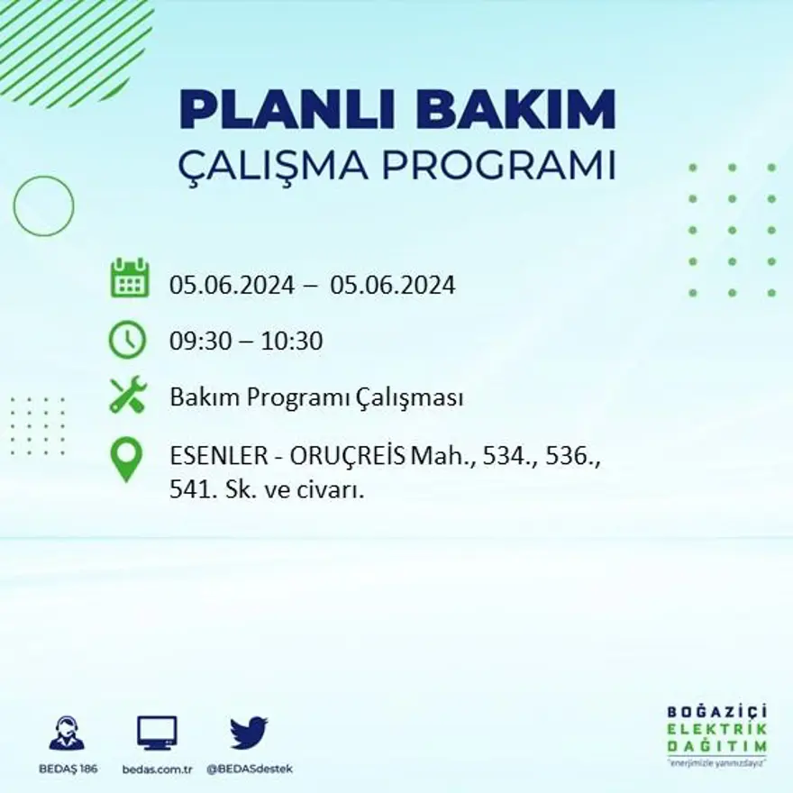 İstanbul'un 19 ilçesinde elektrik kesintisi: Elektrikler ne zaman gelecek? (5 Haziran BEDAŞ kesinti programı) 25 İstanbul'un 19 ilçesinde elektrik kesintisi: Elektrikler ne zaman gelecek? (5 Haziran BEDAŞ kesinti programı) 25