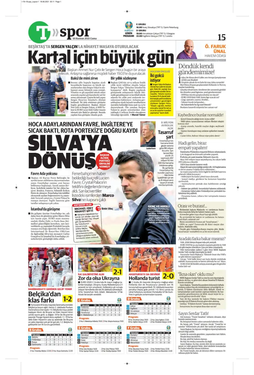 Günün spor manşetleri (18 Haziran 2021) 