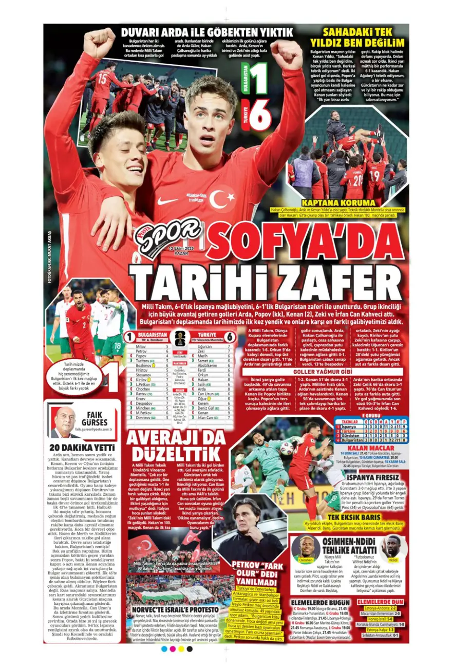 "Sofya'da tarihi zafer" (12 Ekim 2025 spor manşetleri) 15