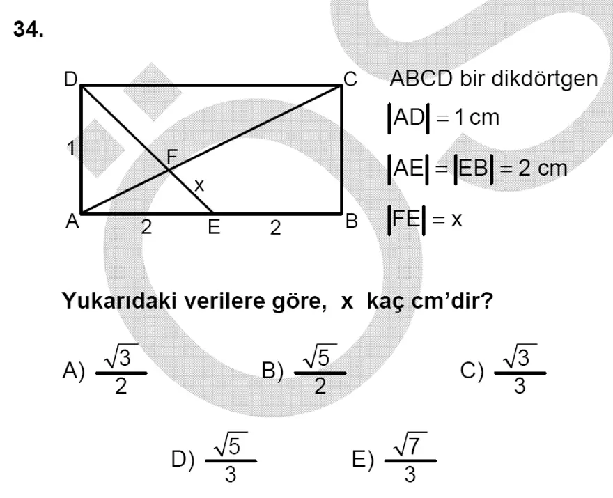 YGS Matematik soruları ve yanıtları 33