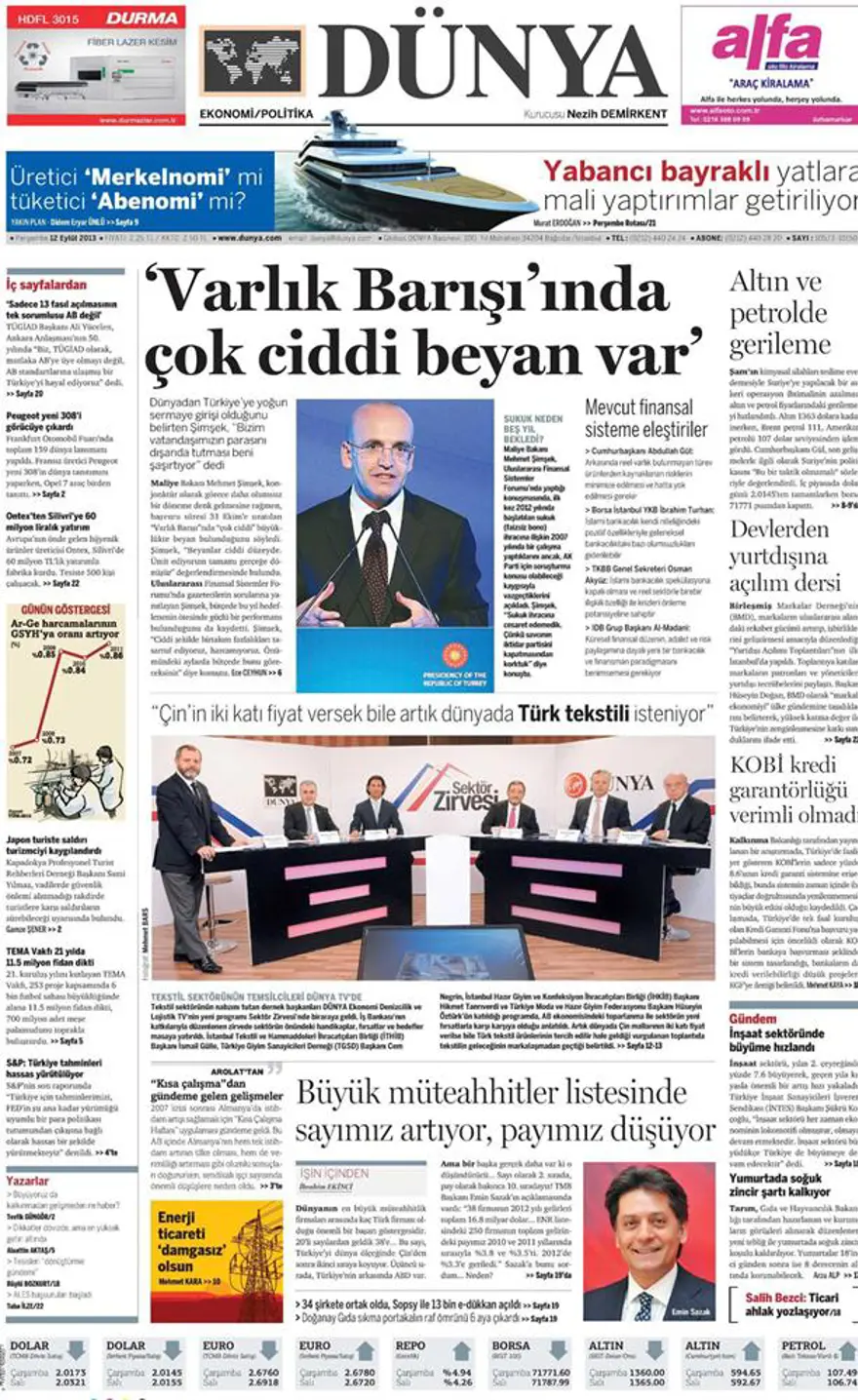 12 Eylül 2013 gazete manşetleri 11