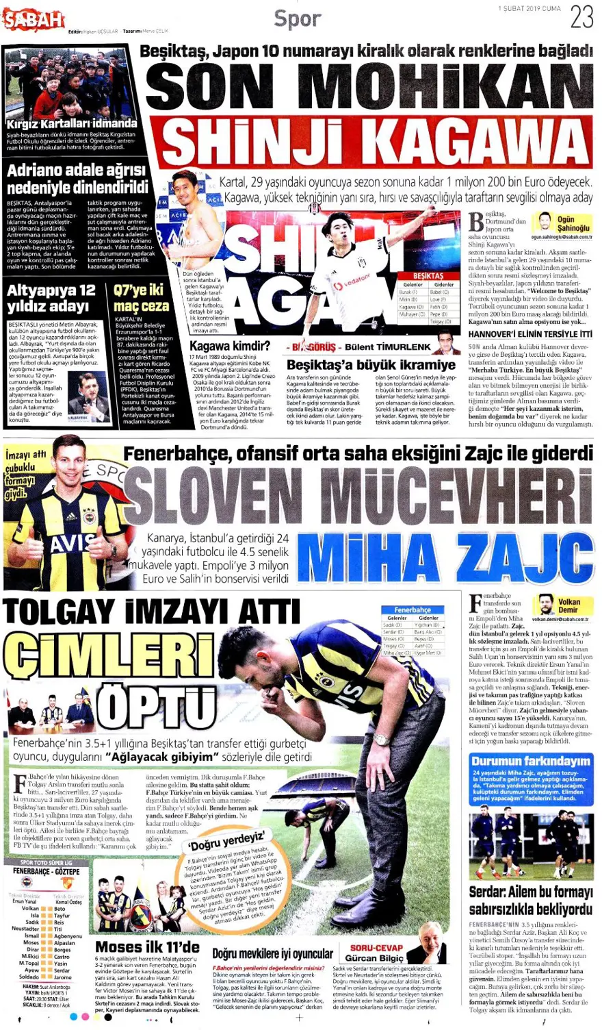 Günün spor manşetleri (1 Şubat 2019) 8