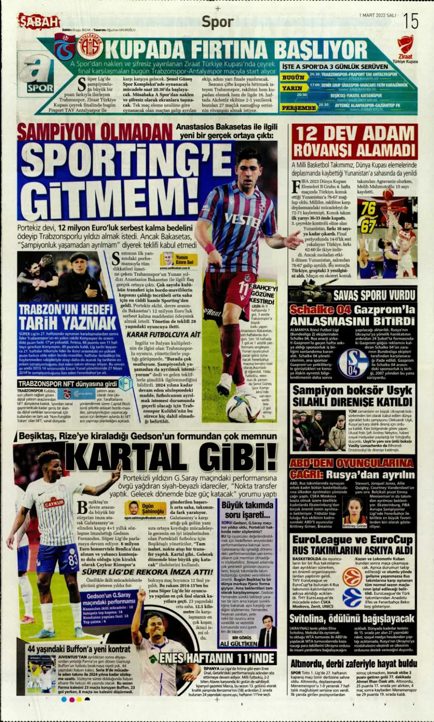 Günün spor manşetleri (1 Mart 2022) 7