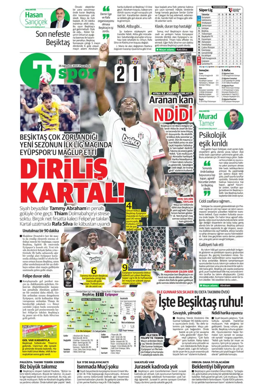 "Coşkudan kaosa" (18 Ağustos spor manşetleri) 19 "Coşkudan kaosa" (18 Ağustos spor manşetleri) 19