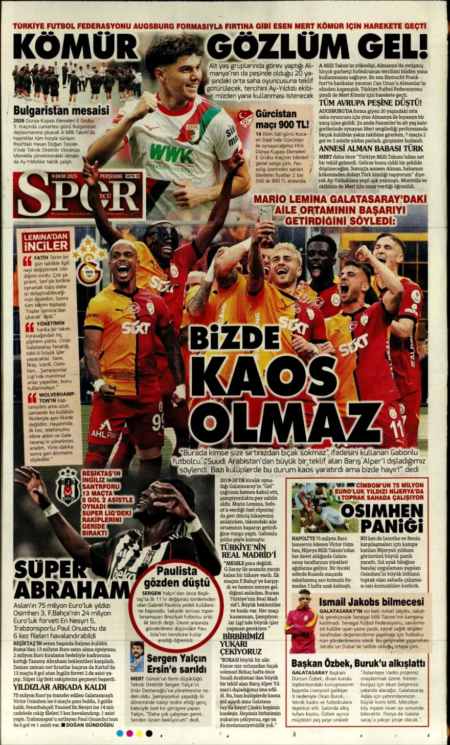 "Milano'da Hakan görüşmesi" (9 Ekim 2025 spor manşetleri) 16 "Milano'da Hakan görüşmesi" (9 Ekim 2025 spor manşetleri) 16