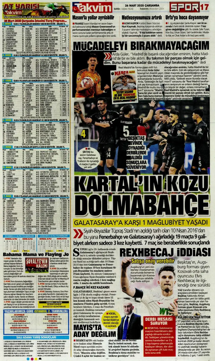 "Mourinho, Sancho'yu istedi" (26 Mart 2025 spor manşetleri) 10