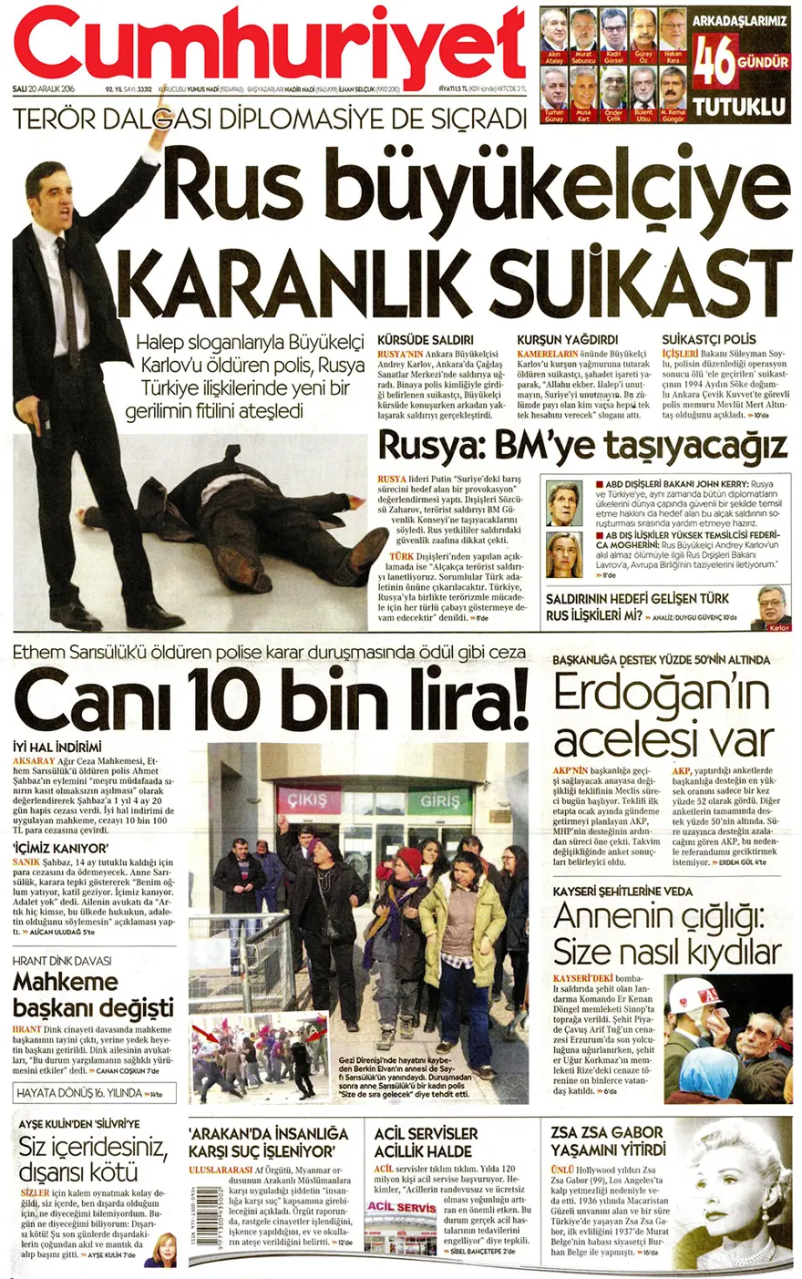 Günün gazete manşetleri - 20 Aralık 2016 11