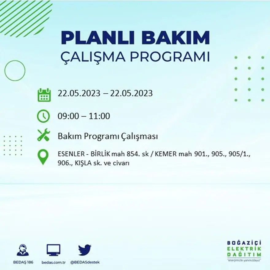 İstanbul'un 22 ilçesinde elektrik kesintisi: Elektrikler ne zaman gelecek? (22 Mayıs BEDAŞ planlı elektrik kesintisi) 31