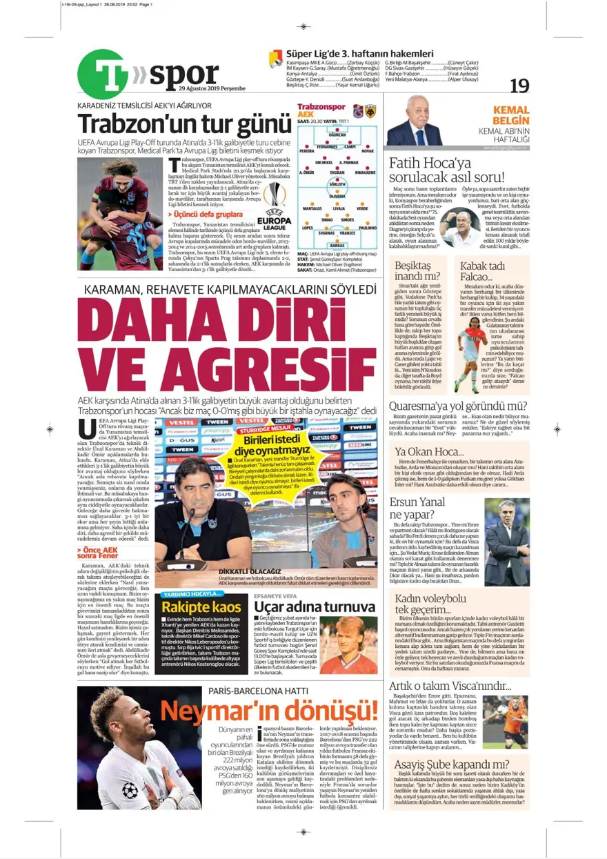 Günün spor manşetleri (29 Ağustos 2019) 19