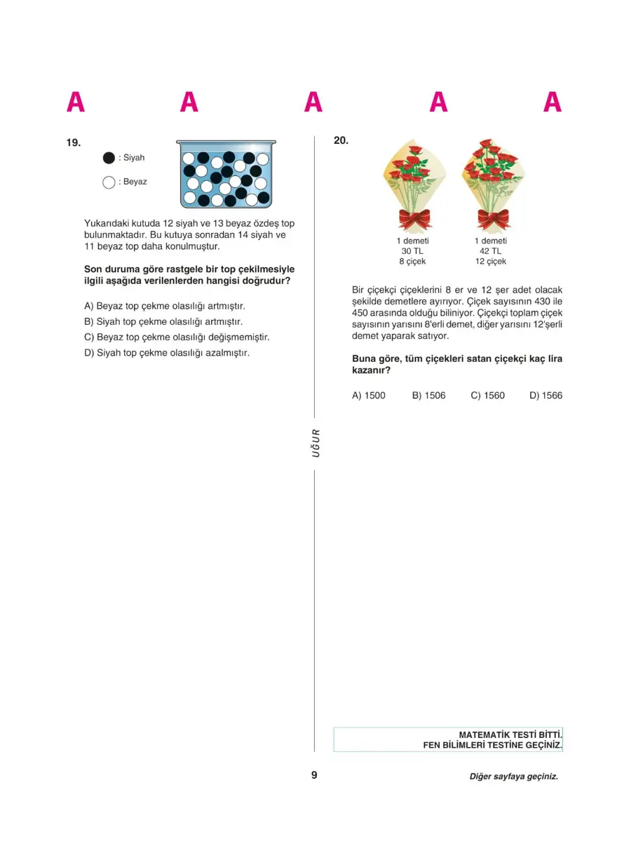 Uğur Okulları LGS deneme sınavı (Sayısal bölüm) 8