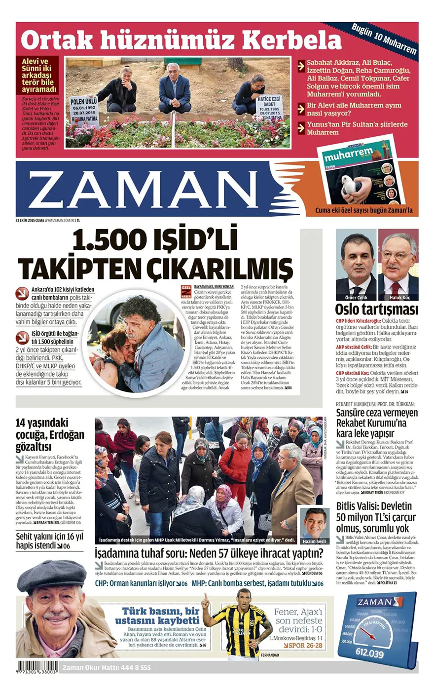 Günün gazete manşetleri - 23 Ekim 2015 18