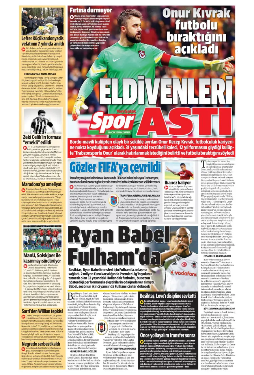 Günün spor manşetleri (14 Ocak 2019) 18