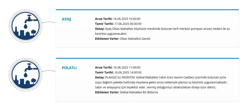 Ankara'da (Keçiören, Polatlı, Yenimahalle, Ayaş) sular ne zaman gelecek? ASKİ su kesintisi programı 2