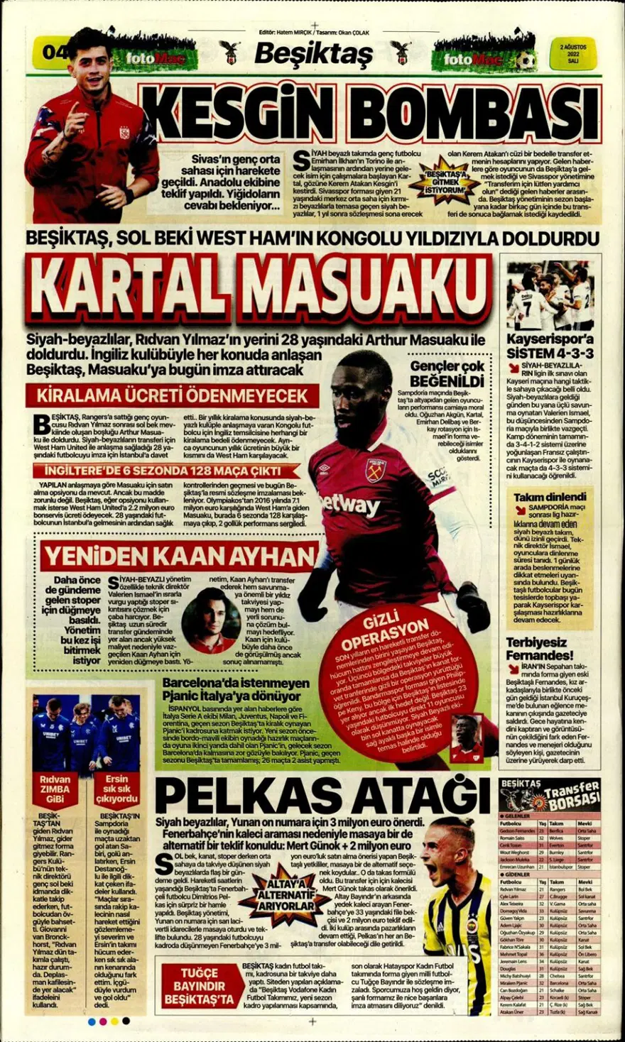 Günün spor manşetleri (2 Ağustos 2022) 19