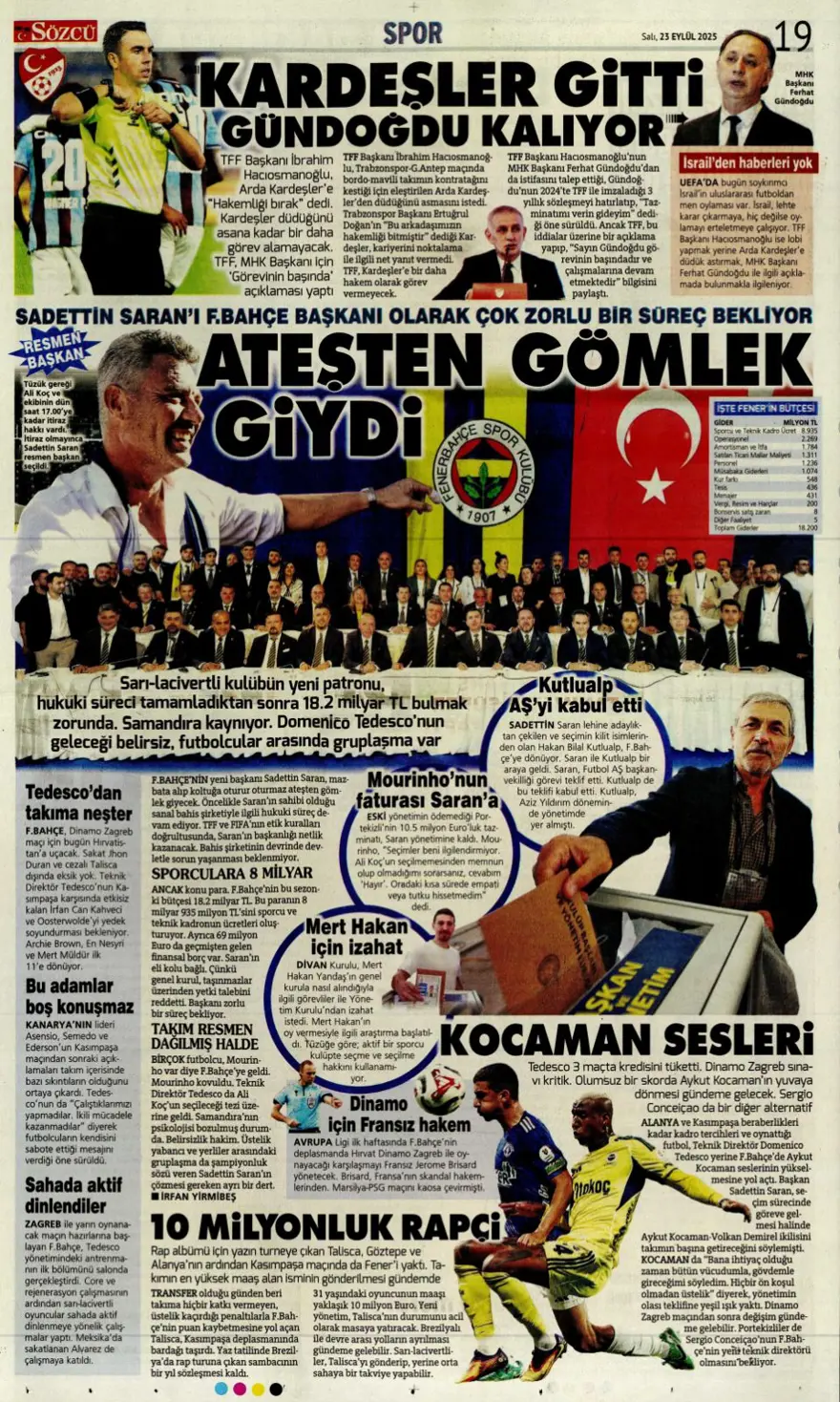 "Süper Lig'in Aslan'ı" (23 Eylül spor manşetleri) 29