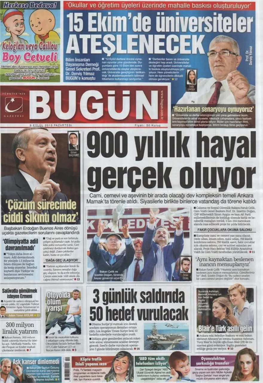 9 Eylül 2013 gazete manşetleri 3