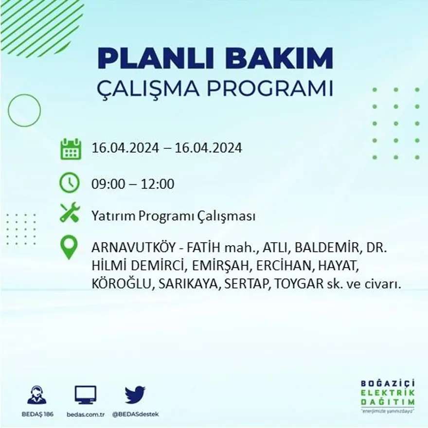 İstanbul'un 16 ilçesinde elektrik kesintisi: Elektrikler ne zaman gelecek? (16 Nisan tarihli BEDAŞ kesinti programı) 1 İstanbul'un 16 ilçesinde elektrik kesintisi: Elektrikler ne zaman gelecek? (16 Nisan tarihli BEDAŞ kesinti programı) 1