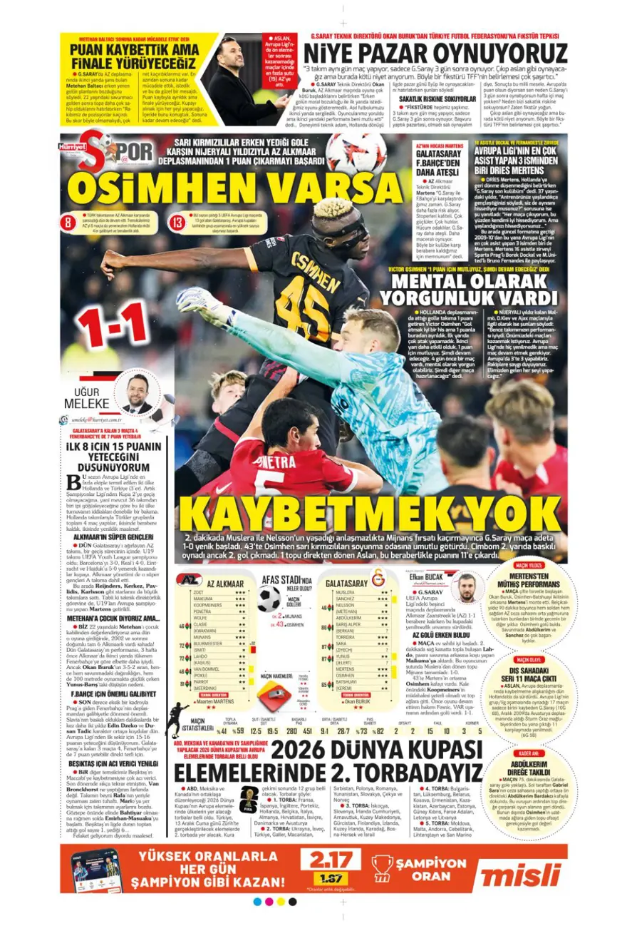 "Avrupa'da Fener alayı" (29 Kasım 2024 spor manşetleri) 21