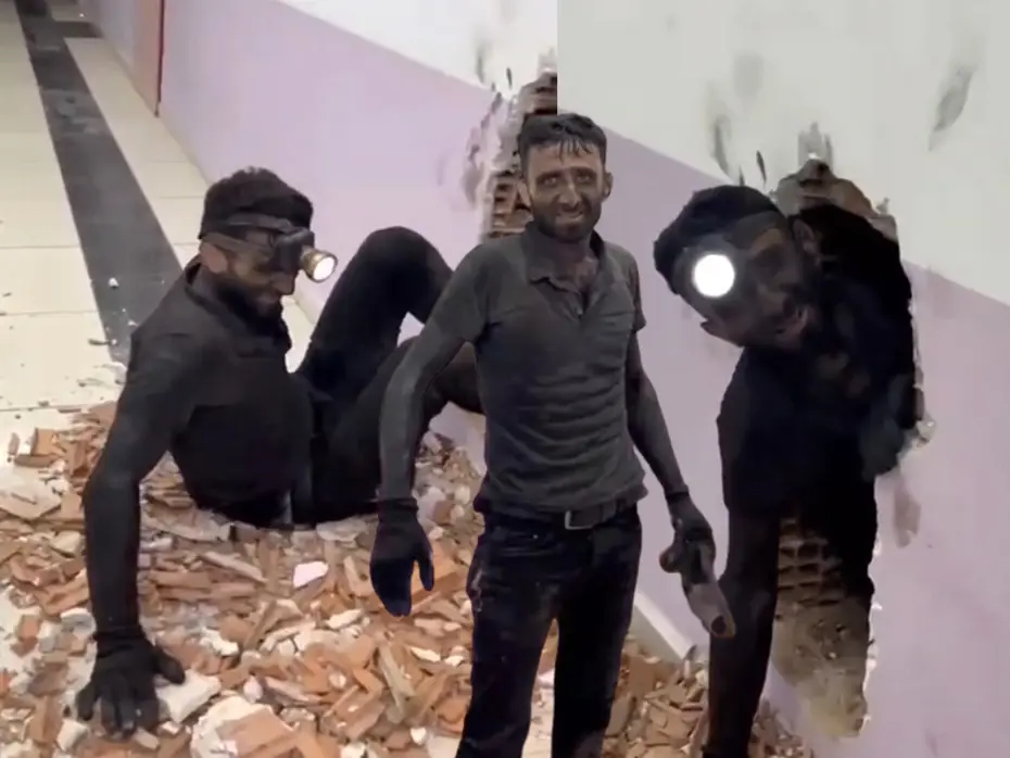 Matkapla çalışırken baca boşluğuna düştü. Birinci katta durdu, kurtarmak için duvar kırdılar