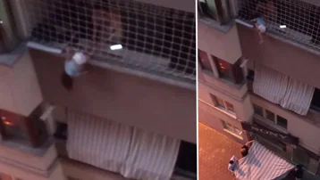 Balkonda korku dolu anlar: Düşmesin diye dakikalarca tuttu