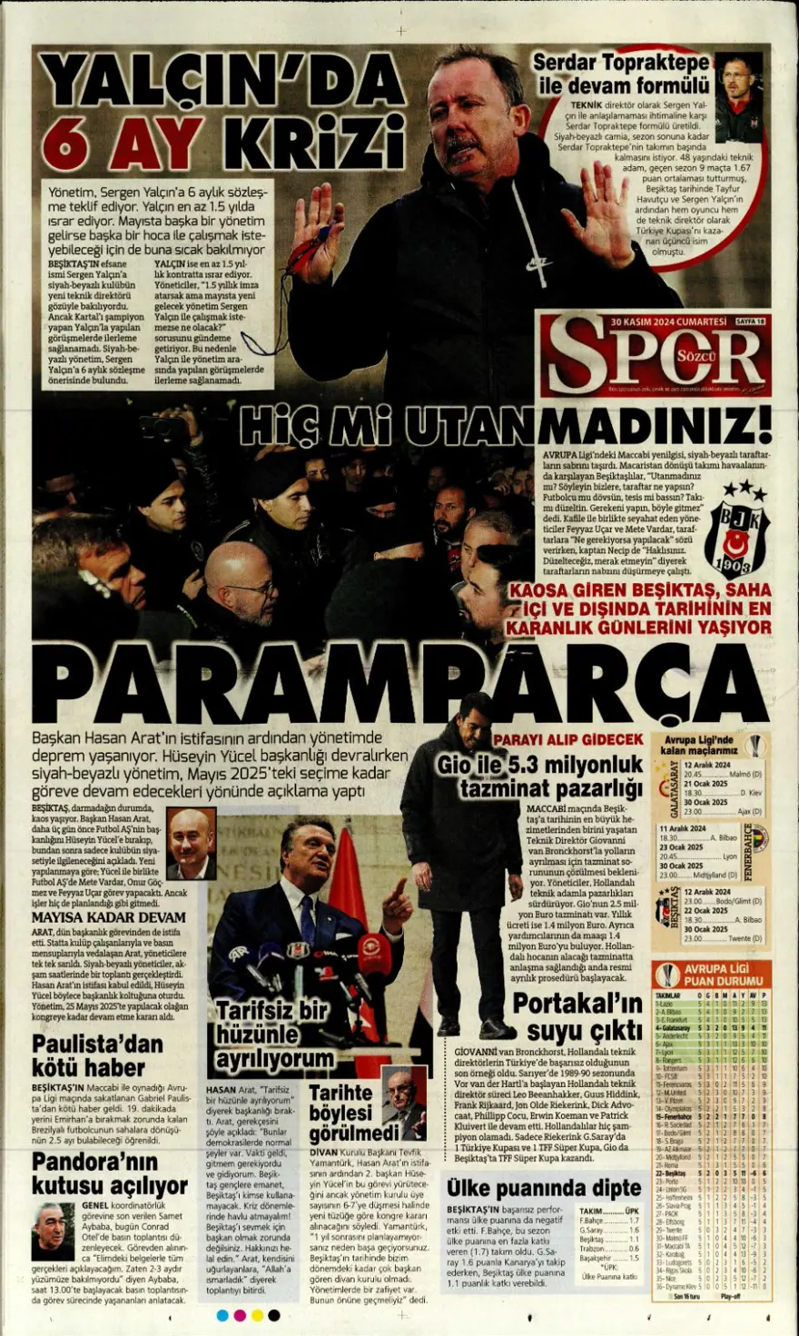 "Yeni başkan, yeni hoca" (30 Kasım 2024 spor manşetleri) 8