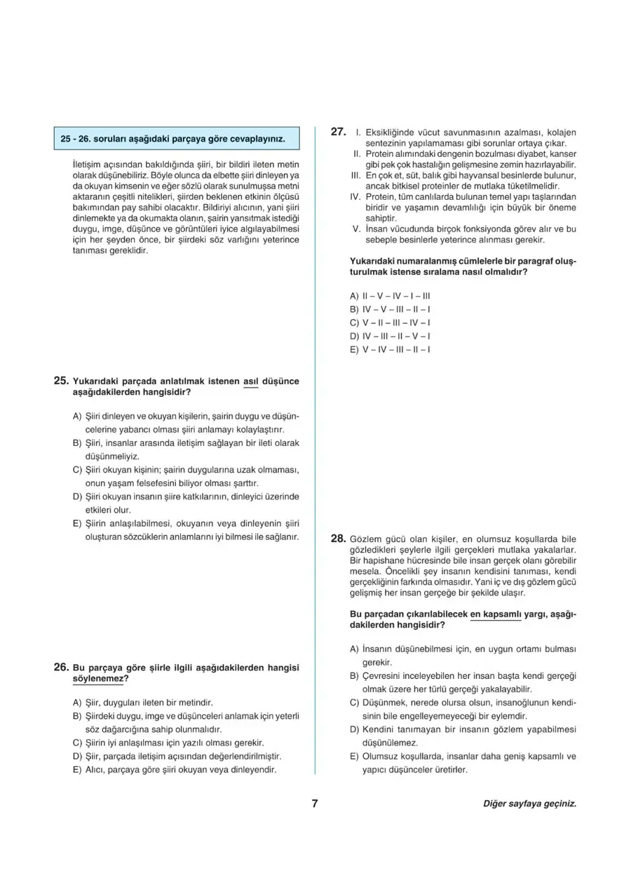 Uğur Okulları TYT -1 deneme sınavı 6