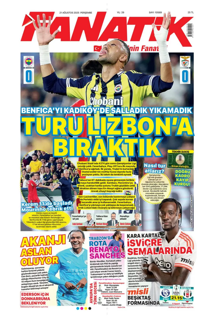 "Akanji müjdesi" (21 Ağustos spor manşetleri) 1