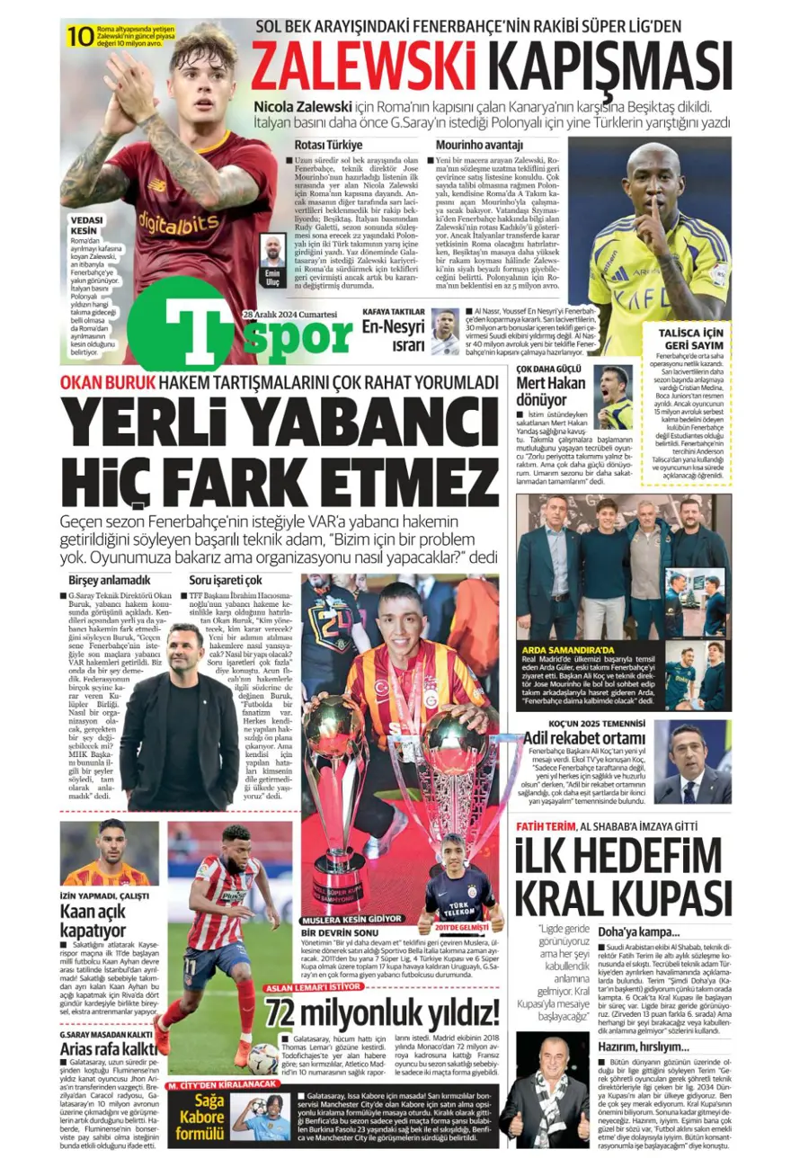 "Richarlison bombası" (28 Aralık 2024 spor manşetleri) 16 "Richarlison bombası" (28 Aralık 2024 spor manşetleri) 16