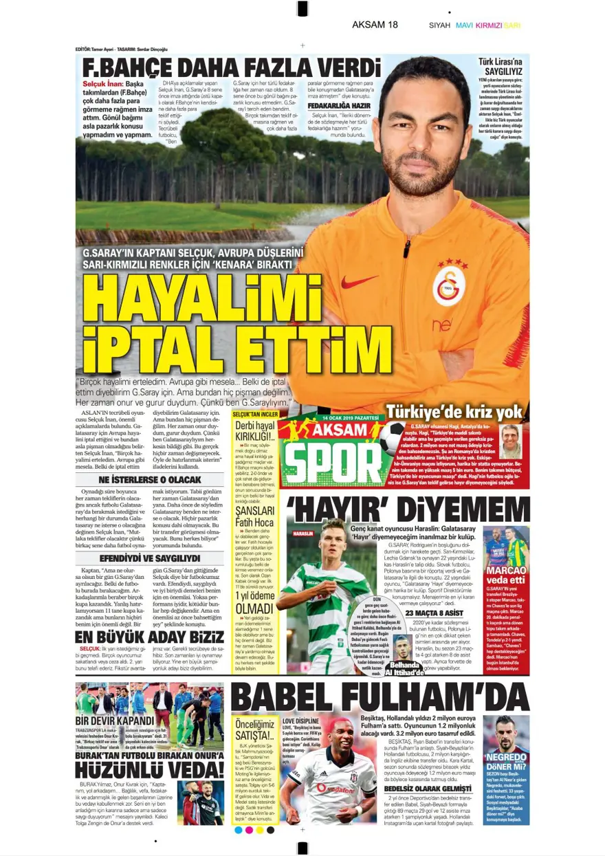 Günün spor manşetleri (14 Ocak 2019) 3