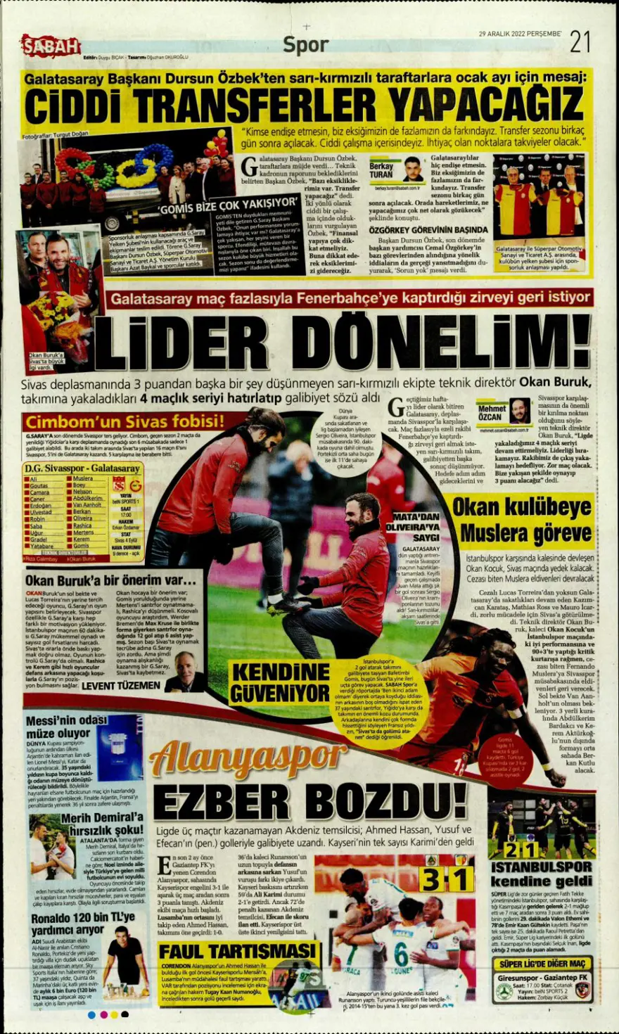 Günün spor manşetleri (29 Aralık 2022) 7