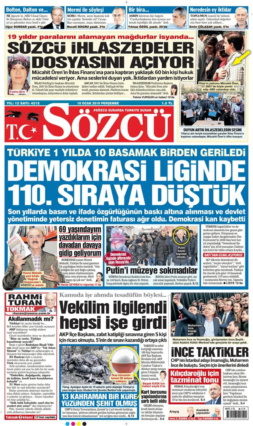 Günün gazete manşetleri - 10 Ocak 2019 7