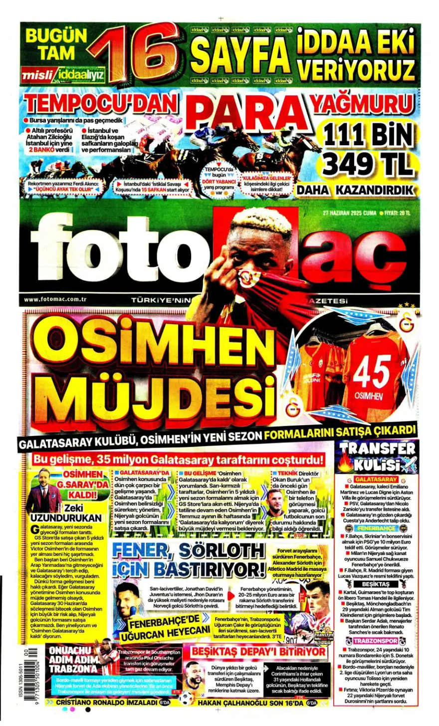 "Aslan'ın stoperi Real'den geliyor" (27 Haziran 2025 spor manşetleri) 4