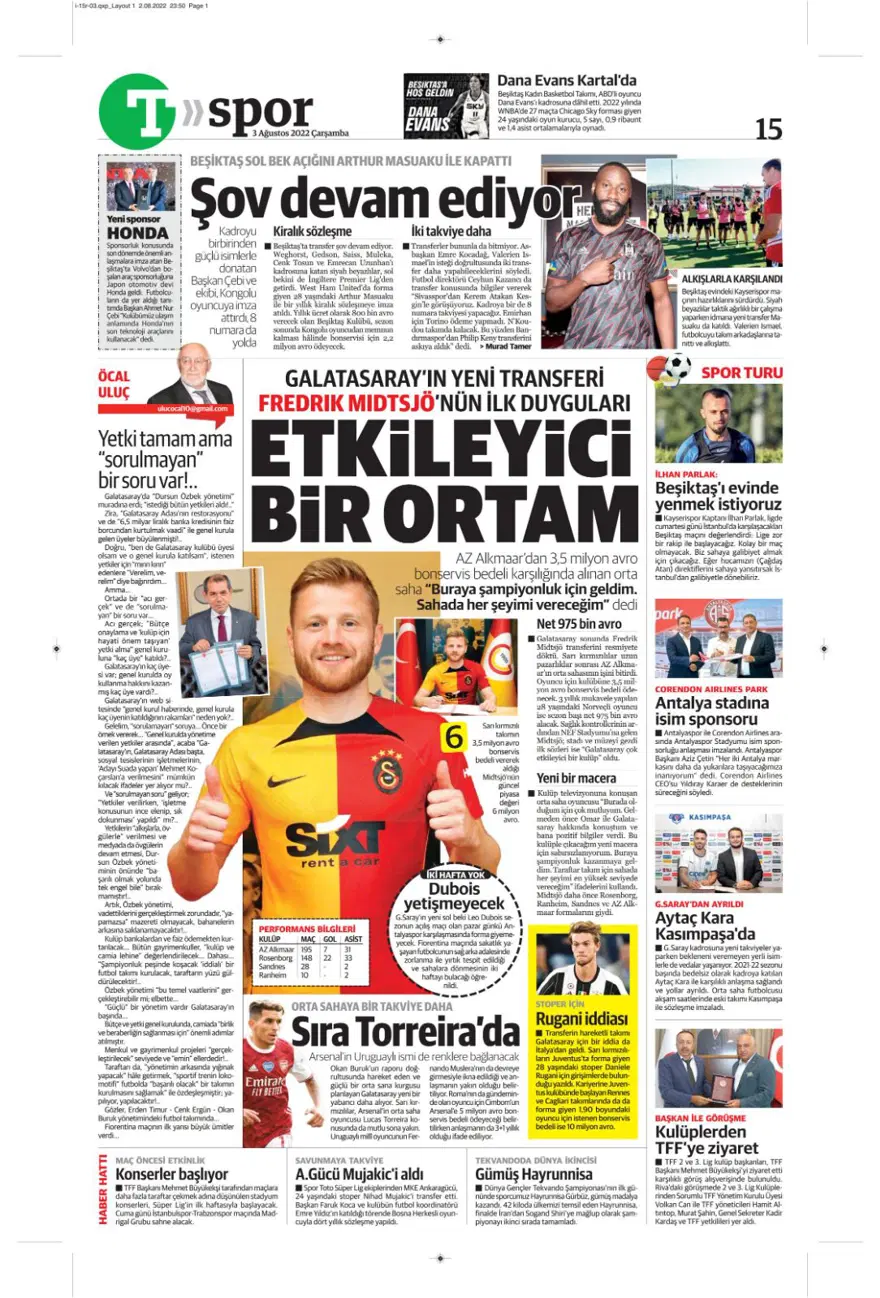 Günün spor manşetleri (3 Ağustos 2022) 17