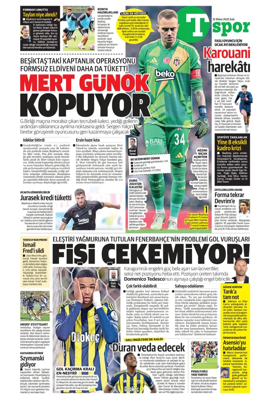 "Fenerbahçe'nin kader virajı" (21 Ekim 2025 spor manşetleri) 24