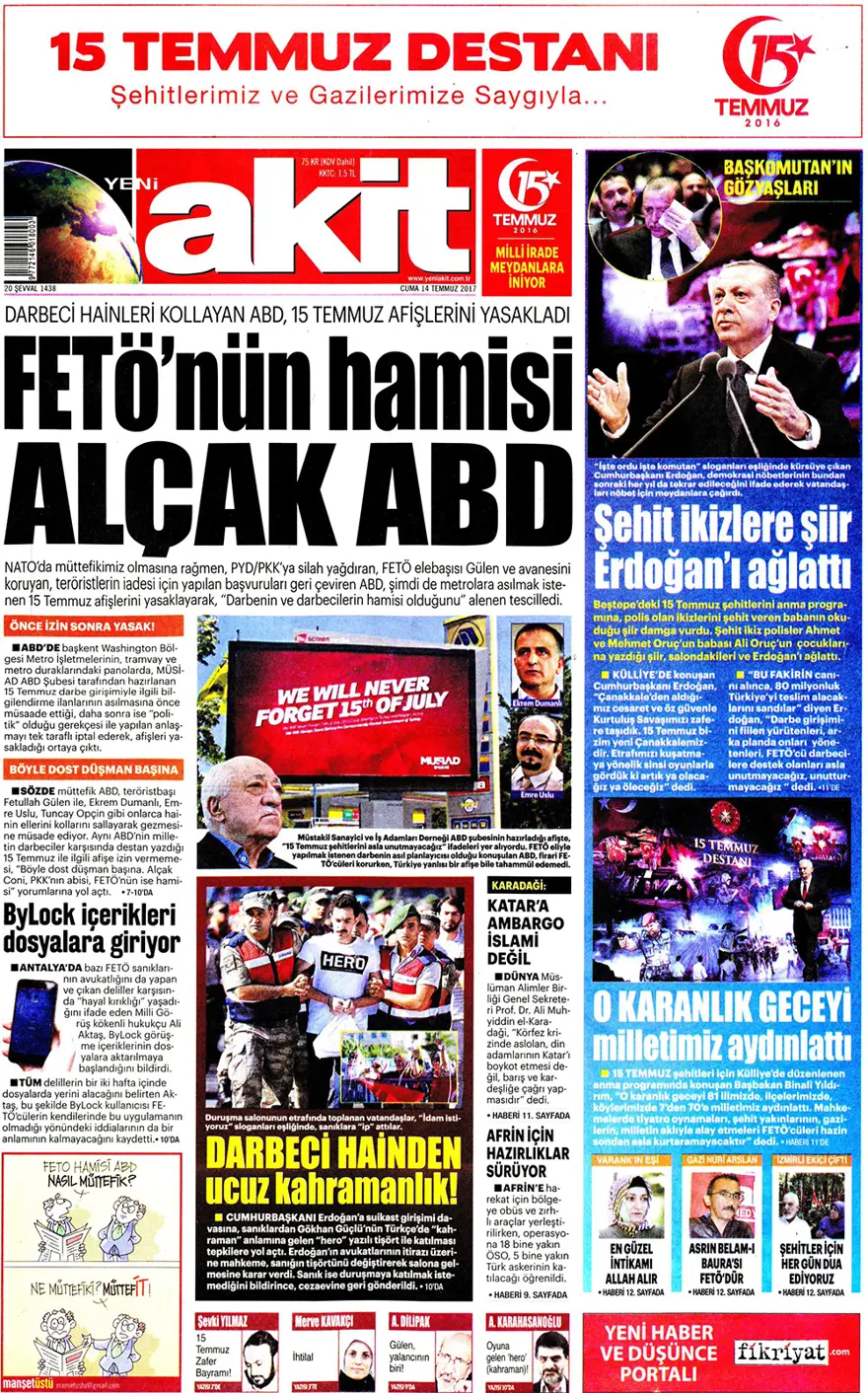 Günün gazete manşetleri - 14 Temmuz 2017 15