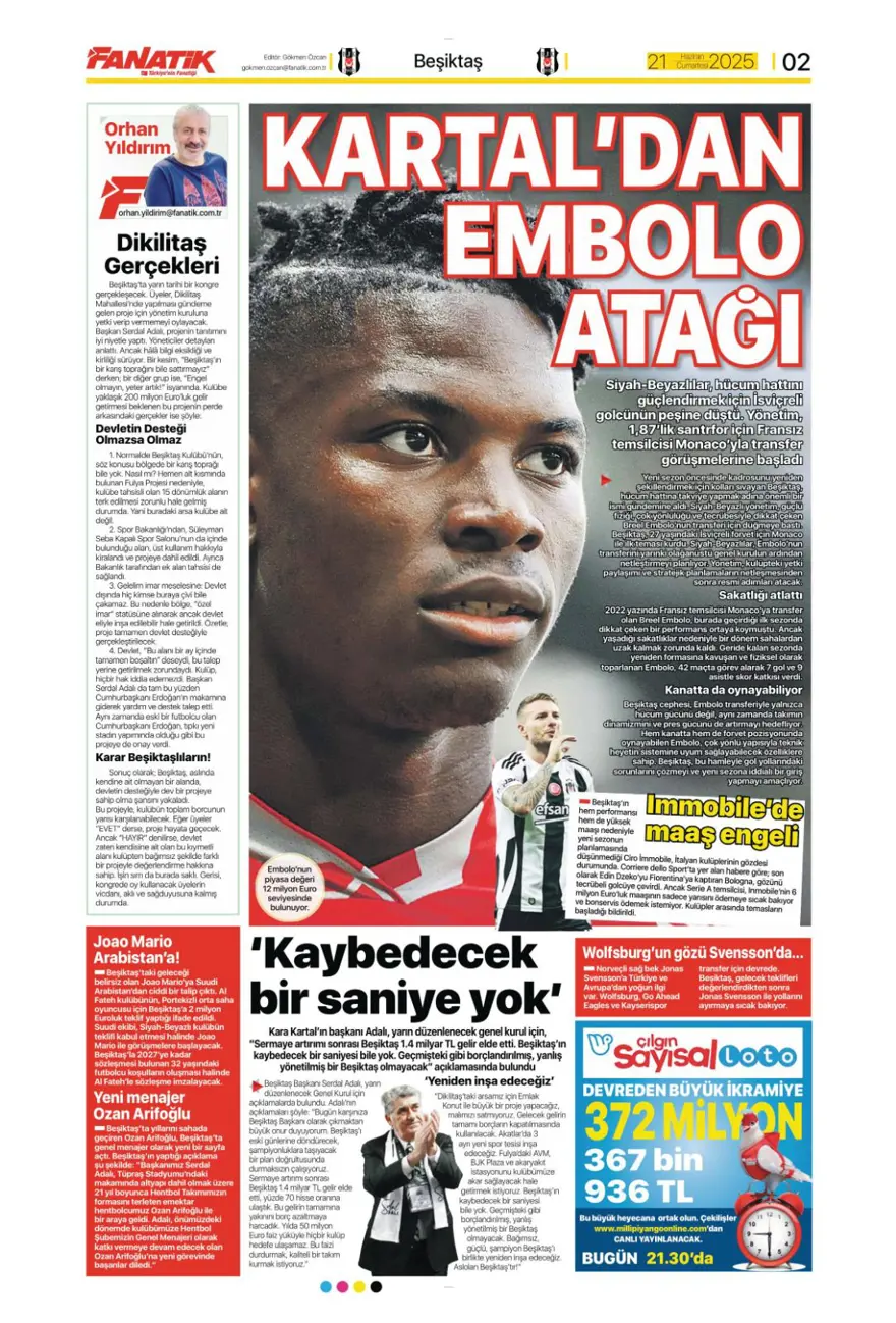 "Osimhen'de karar haftası" (21 Haziran 2025 spor manşetleri) 1